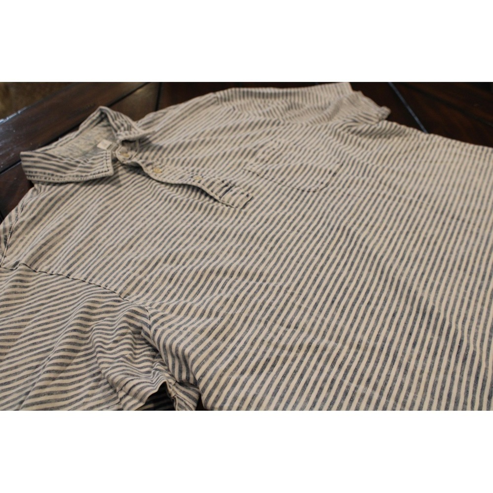 Faherty Brand Polo Shirt‎ Mens Large Blue Stripe Organic Cotton Short Sleeve